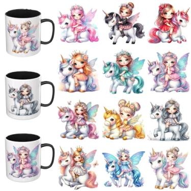 Imagem de XRTHGS 12 peças de envoltório UV DTF para canecas de óculos, cadernos, computadores, mesas e cadeiras, etc. para criatividade DIY, alta viscosidade (Fairy Girl e Unicórnio)