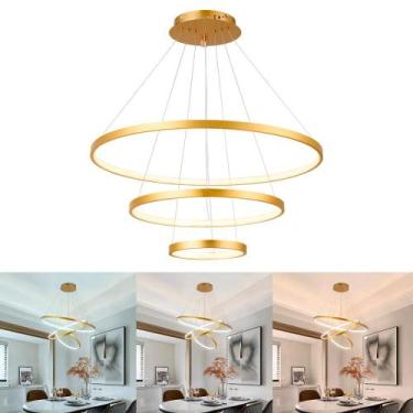 Imagem de Lustre Pendente DOURADO LED 3 Círculos com 3 Tons de Luz - Enova