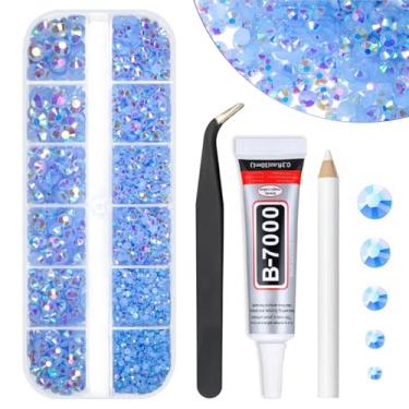 Imagem de qiipii Strass De Resina Azul Claro Com Cola B7000 Para Artesanato Deslumbrante 2 Mm 3 4 5 6 Pedras Gelatina Fundo Plano Diamantes Pequenos Pingentes Unhas Maquiagem Facial Copos