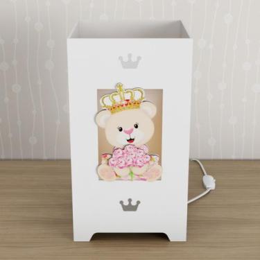 Imagem de Abajur Luminária MDF Quarto Infantil Kit Higiene Ursa Floral - Neném n