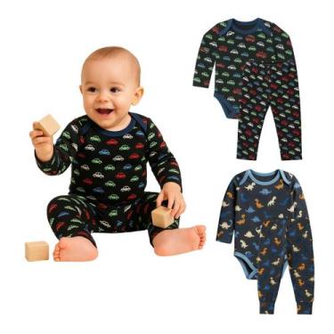 Imagem de Kit 2 conjuntos Body Manga longa e Calça vira pé Tecido Penteado Toque