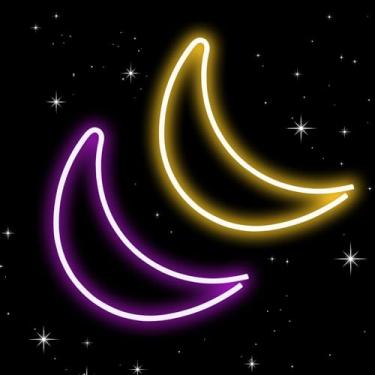 Imagem de Sinal de lua neon para decoração de parede USB ou 3-AA alimentado por bateria para quarto de meninas, presente de aniversário, festa de casamento, luzes de lua para quarto (amarelo quente e roxo)