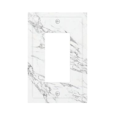 Imagem de Mármore branco cinza 1 Gang Rocker Light Switch Cover Decora Single Decora Placa de Parede Placa Elétrica Tomada Placa Frontal para Banheiro Cozinha Tamanho Padrão