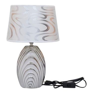 Imagem de Abajur Luminária Porcelana Decoração Branco 38cm 127v Cor Da Cúpula Cinza Claro Cor Da Estrutura Cinza Claro