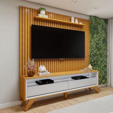 Imagem de Rack com Painel para TV Até 75 Polegadas áustria Paris 2 Gavetas com Vidro Naturallle/Off White - Mavaular