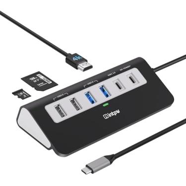 Imagem de Hub USB C, base intpw 9 em 1 USB C, hub USB C de alumínio com HDMI 4K, PD 100W, USB-C 3.0 5Gbps, 2 USB 2.0, compartimento SD/TF, compatível com MacBook Air/Pro, iPad, iPhone 16