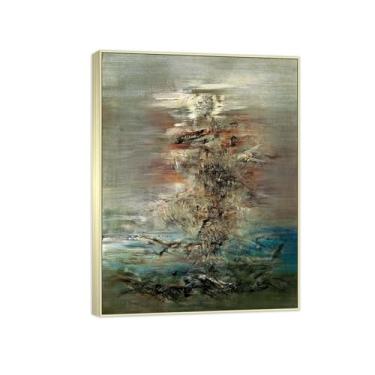 Imagem de MUHJDYC Zao Wou-ki Pintura famosa abstrata - imagem de arte em tela - arte de parede para sala de estar - reprodução de impressões (4-6-62) moldura prata 20x25cm-8x10in