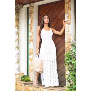 Imagem de Vestido Longo Alcinha - Delf Modas Tricot, Branco, 500g