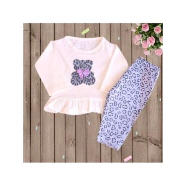 Imagem de Conjunto Blusa Manga Longa Com Calça Urso Oncinha Bebê Menina Blogueir