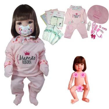 Imagem de Bebê Reborn Silicone 100% Menina Enxoval Com Bolsa 27 Itens - Mamãe Re