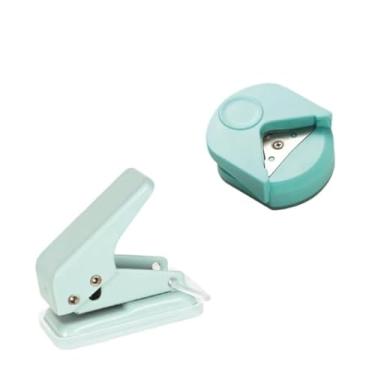 Imagem de Kit Mini Arredondador de Canto + Mini Furadorc úNico，Cortador de Papel Circular para FicháRio PortáTil Furo Redondo 6mm(1 KIT VERDE COM AZUL)