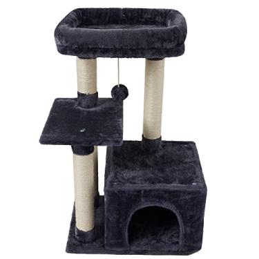 Imagem de FISH&NAP US11YH Árvore Gato Torre Gato Condomínio de Gatos Arranhador de Sisal com Plataforma de Saltar Móveis Gatos Centro de Atividades Casa de Brinquedo Cinza Esfumaçado