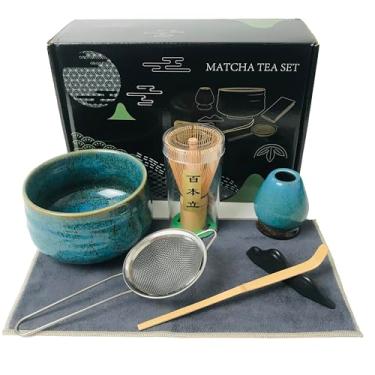 Imagem de Conjunto de chá Matcha japonês (7 peças), conjunto de tigela e batedor de matcha, suporte de batedor, peneira de pó matcha, colher de bambu, o kit de ferramentas Matcha perfeito para cerimônia de chá