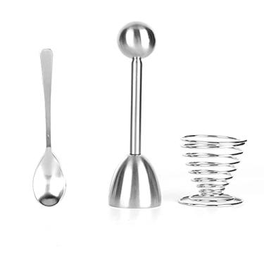 Imagem de Cutter de ovo conjunto de tampo de aço inoxidável ferramentas de cozinha premium de qualidade durável abridor de casca de ovo de primavera colher de copo para restaurante de
