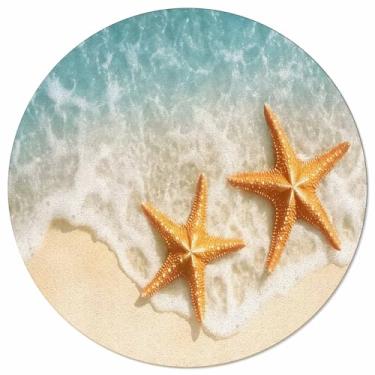 Imagem de Tapete redondo Ocean Beach para sala de estar, tapete redondo de estrela do mar, tapete lavável, tapete macio e felpudo para quarto, berçário, quarto, decoração de casa