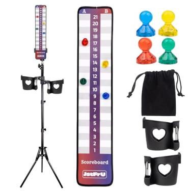 Imagem de Cornhole Scoreboard with Magnets，Cornhole Score Keeper Tripod with 2 Drink Holders，Leisure Sport & Toss Game Accessories for Outdoor Game，Yard Game and Any Lawn Game.