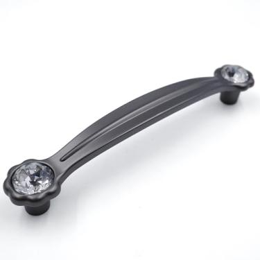 Imagem de JETLAND Puxadores de cristal para gaveta de armário, pacote com 2, cinza com vidro transparente, centros de furo de 12,7 cm, margarida brilhante, alças de armário para móveis de mesa de cabeceira de