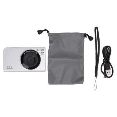 Imagem de Câmera digital 56MP 4K foco automático 16x Zoom digital Prevenir a câmera de vlogging portátil de tela de 2,4 polegadas com luz de preenchimento para viagens fotografia de vlogting (Prata)