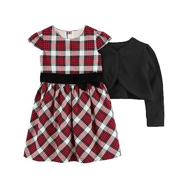 Imagem de Simple Joys by Carter's Conjunto de 2 peças para ocasiões especiais e cardigã para bebês e meninas, Xadrez preto/vermelho, 18 Months
