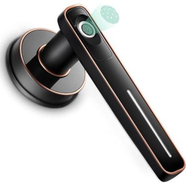 Imagem de Geek Smart Fechadura de porta de impressão digital fechadura de porta inteligente maçaneta biométrica fechaduras de porta de entrada sem chave com alça para casas/apartamentos/escritório/hotéis preto