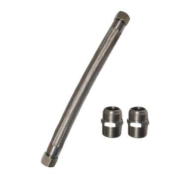 Imagem de Mangueira de jumper de compressor de aço inoxidável de 2,5 cm, macho NPT de 2,5 cm x 50 cm de comprimento, 398 °C, 450 psi, ambos os encaixes giram livremente