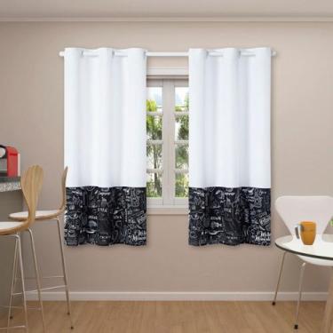 Imagem de Cortina para Cozinha 2,20m X 1,45m Ilhós Estampada  - CASA DONA, Preto