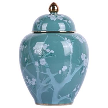 Imagem de Jarra de cerâmica de flor de pinheiro verde - jarra de gengibre de porcelana azul e branca, frasco de armazenamento decorativo chinoiserie, vaso de cerâmica multifuncional para decoração de casa