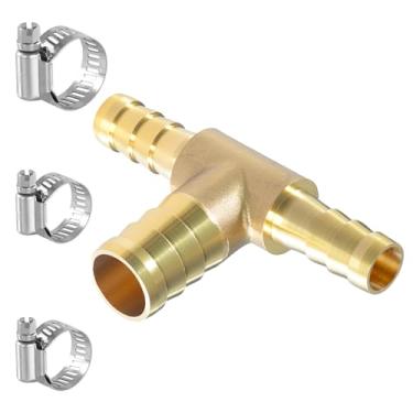 Imagem de Sctihwelire Mangueira redutora de latão adaptador T de 3 vias, adaptador T de 3 vias, 5/16 (8 mm) a 1/2 (12 mm) a 5/16 (8 mm) redutor de emenda com braçadeiras de aço inoxidável, kit de reparo de