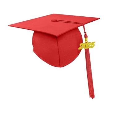 Imagem de Esquirla Boné de formatura com borla e pingentes de 2025, boné acadêmico para estudantes de pós-graduação, Vermelho