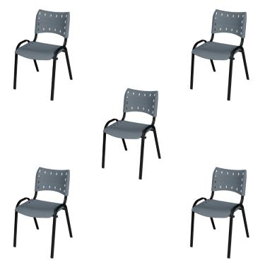 Imagem de Kit 5 Cadeira ISO Tubo Oblongo Aço Industrial Empilhavel