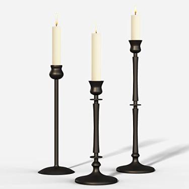 Imagem de Castiçal cônico preto fosco conjunto de 3 – Castiçais cônicos de metal para castiçais, castiçais para velas cônicas, suportes decorativos para velas cônicas