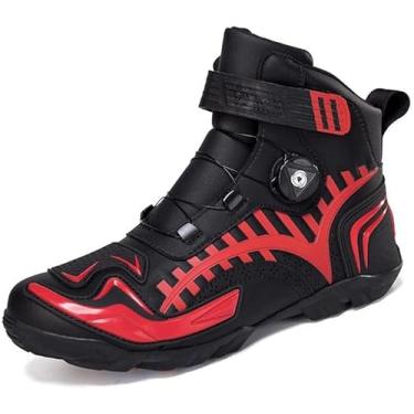 Imagem de Sapatos De Motocicleta - Design De Fivela Rotativa Antiderrapante Confortável Respirável Tênis Masculinos Casuais Para Motocicleta Botas De Moto à Prova D'água, Black, 48 EU