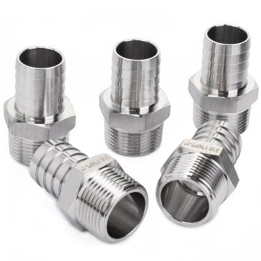 Imagem de LTWFITTING Barra Produção de aço inoxidável 316 Barb Acoplador/conector 1" ID da mangueira x 1" macho NPT Air Fuel Water (pacote com 5)