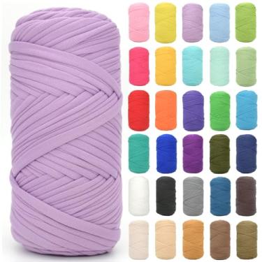 Imagem de Camiseta para crochê, roxo claro, tecido elástico grosso, fio de crochê para iniciantes, bolsa de tricô à mão, cesta/porta-copos / artesanato faça você mesmo/decoração de casa 200 g (roxo claro