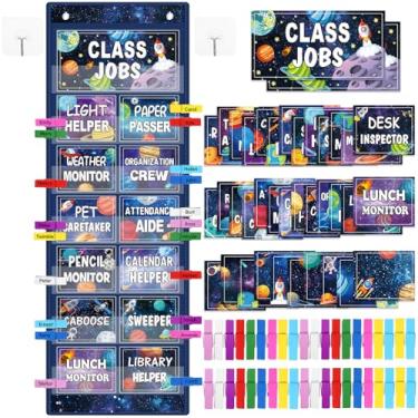 Imagem de Blosssound Tabela de bolso Class Jobs com 31 cartões 40 clipes coloridos Sala de aula Teacher's Helper Management Gráfico de bolso educacional decorações de quadro de avisos materiais pré-escolares