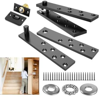 Imagem de Wotendy Dobradiça de porta oculta 136 kg, dobradiça de porta pivô resistente para estante de porta oculta, sistema de dobradiça de pivô invisível de aço inoxidável de rotação de 360° com trava de