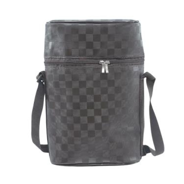 Imagem de Bolsa Térmica Wine Bag Porta Vinho 2 Garrafas Duplo Térmico Couro(MARROM QUADRICULADO)