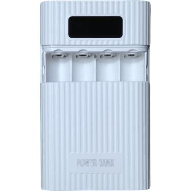 Imagem de Carregador de bateria DIY 18650 com 4 compartimentos, tela inteligente e módulo de baterias substituíveis táticas (branco)