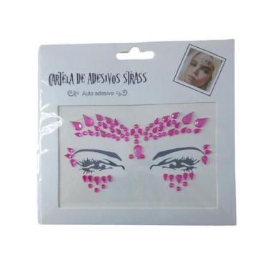 Imagem de Adesivo Para o Rosto Strass Pink Cristal "Modelo 27" Festas Carnaval -
