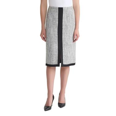 Imagem de Kasper Saia feminina de tweed emoldurada abaixo do joelho, Preto Multi, 46