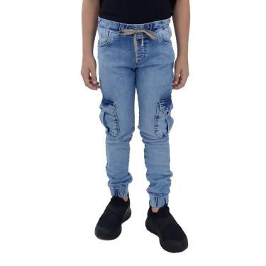Imagem de Calça Jeans Infantil Masculino Dipopini Jogger Azul Claro-Masculino