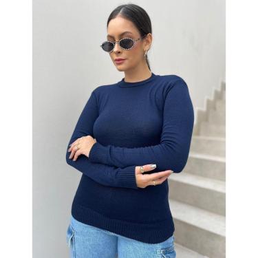 Imagem de Blusa Feminina Tricô Lisa Manga Comprida Cacharrel Básica Confortável Elegante Fashion Quentinha-Feminino