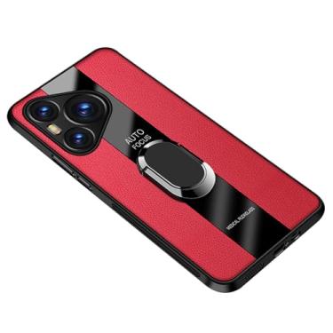 Imagem de HAOMRIYL Capa de couro para Huawei Pura 80 Pro+/80 pro/80, capa ultrafina com suporte para negócios com proteção de câmera, capa anti-impressão digital, vermelha, 80 Pro+