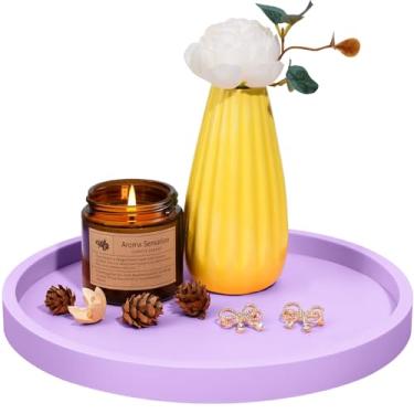 Imagem de NiHome Bandeja organizadora de silicone espesso para acessórios de banheiro, bancada de cozinha, decoração de sala de estar, bandeja redonda multiuso resistente a quebras, decoração para vela, perfume