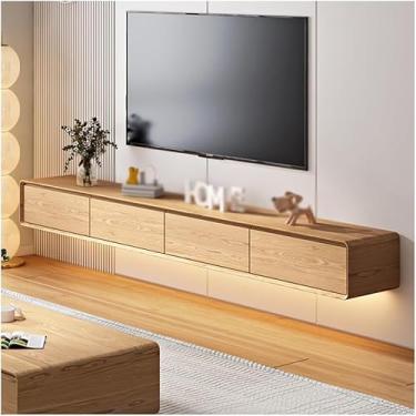 Imagem de Prateleira De Tv Montada Na Parede Para Sala De Estar, Suporte De Tv Flutuante, Centro De Entretenimento Moderno, Com Gavetas E Armazenamento Armário De Tv Mesa De Mídia, White Brown, 200cm
