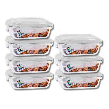 Imagem de Conjunto 7 Potes Vidro Hermético Marmita Mantimentos 640ml - Casa Lind