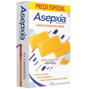 Imagem de Kit Asepxia Sabonete em Barra Enxofre 80g - 3 Unidades