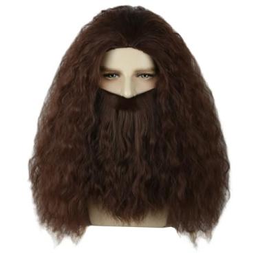 Imagem de Topcosplay Perucas masculinas com barba, castanho-escuro, fantasia de Halloween, cosplay