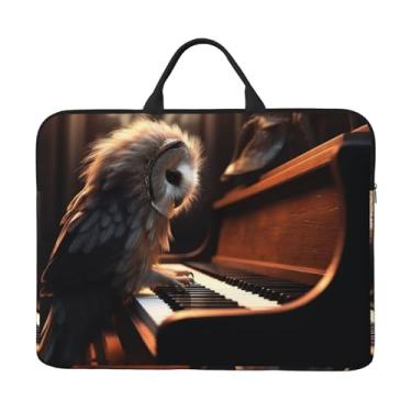 Imagem de Capa para laptop coruja toca piano bolsa para laptop bolsa de transporte de computador 14 polegadas capa protetora para notebook