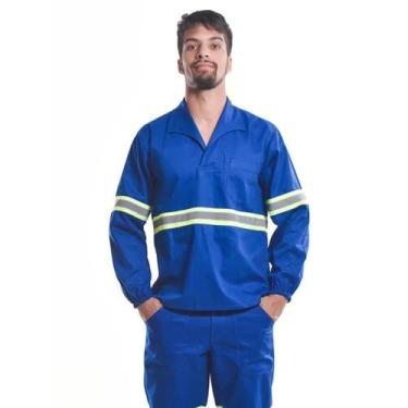 Imagem de Camisa Profissional Brim Leve Elástico Punhos Faixa Refletiva Azul Roy